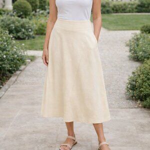 Vince Linen Blend Midi Skirt Naples Sun Yellow Asymmetrical Size 14